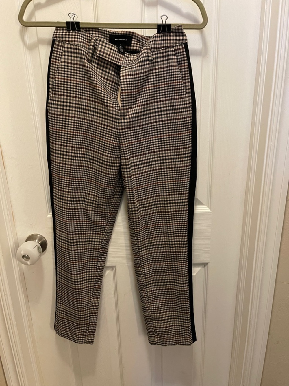 Who What Wear Black & Brown Houndstooth Side-Stripe Dress Pants